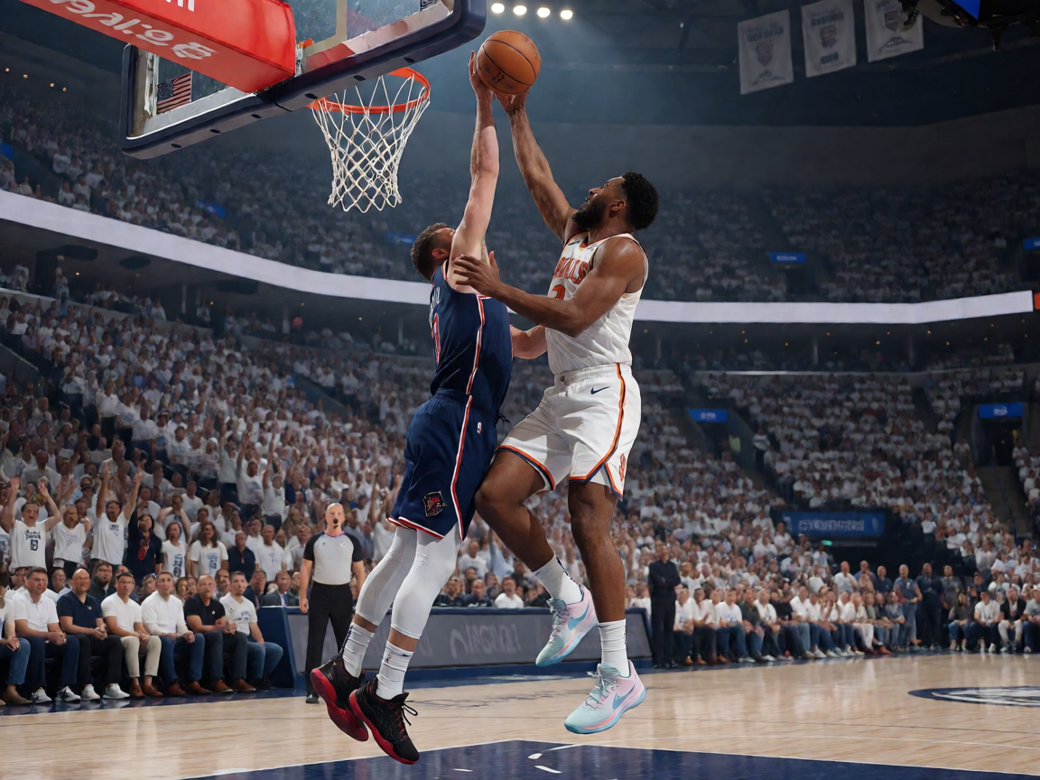 NBA球员在禁区完成暴扣，防守球员无法封盖，全场欢呼